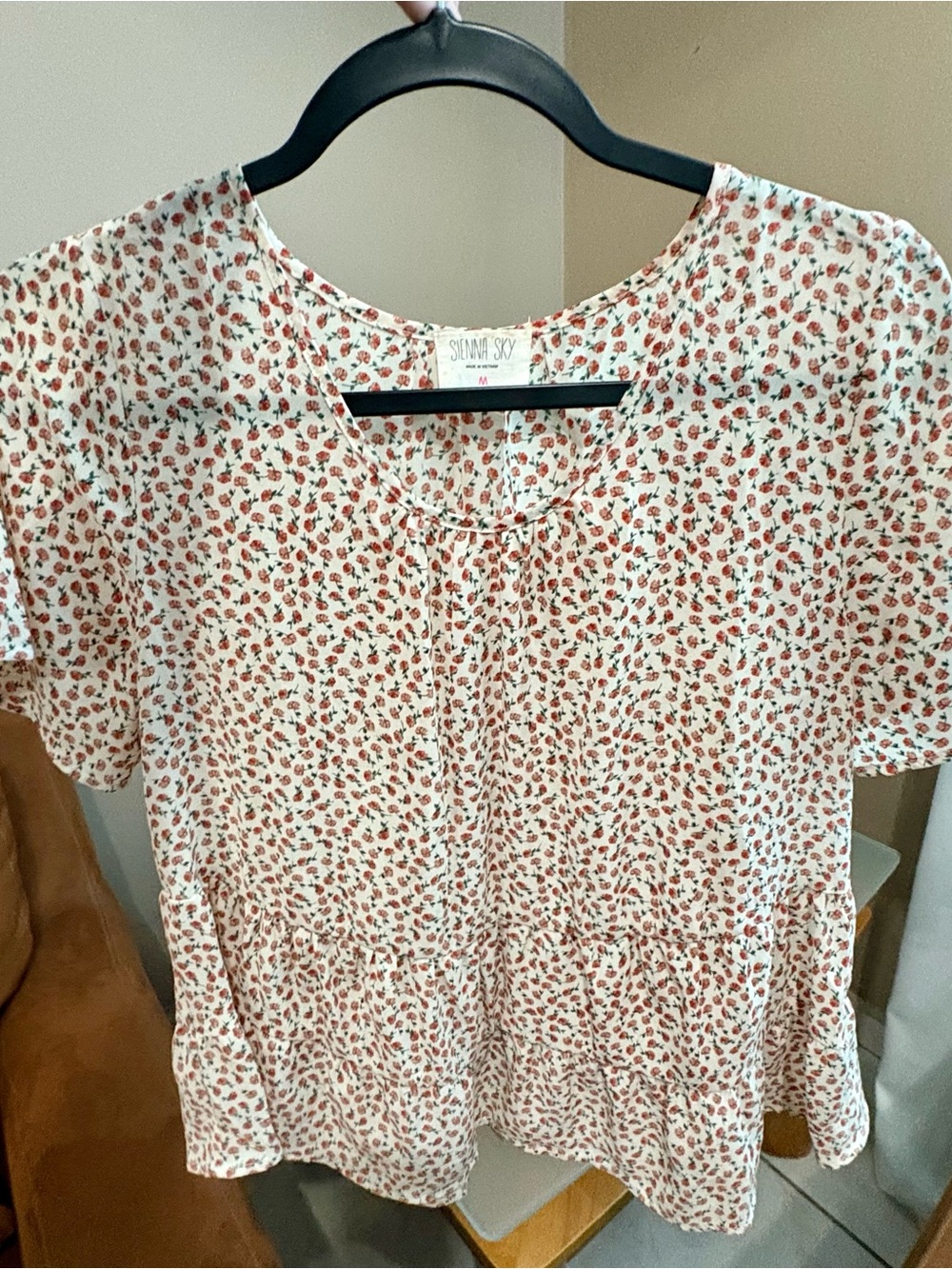 Cream Floral Short Sleeve Peplum Top
